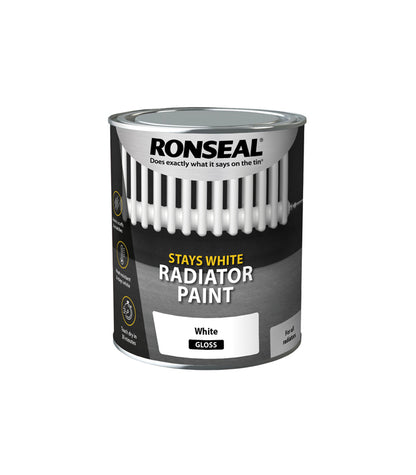 Ronseal Stays White Radiator Paint - White - 750ml - Gloss