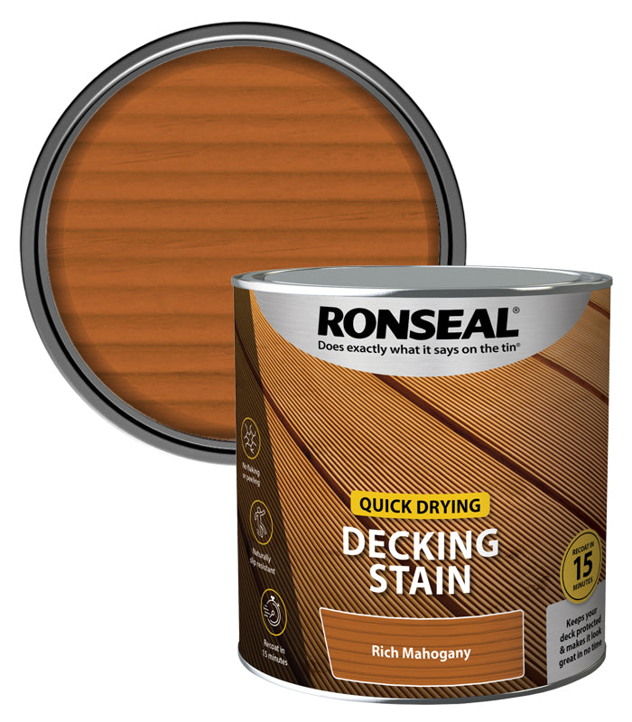 Ronseal Quick Drying Decking Stain - 2.5L - Rich Mahogany