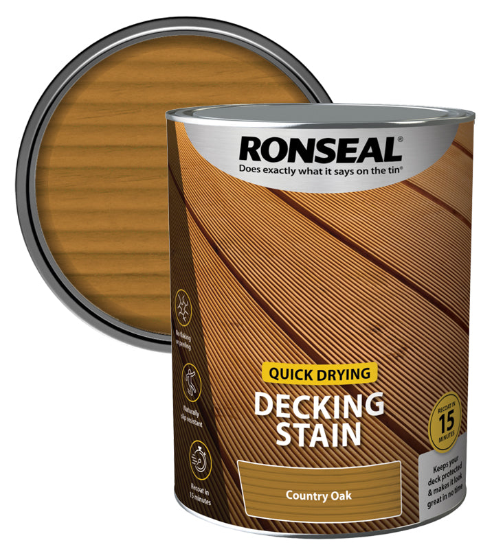Ronseal Quick Drying Decking Stain - 5L - Country Oak