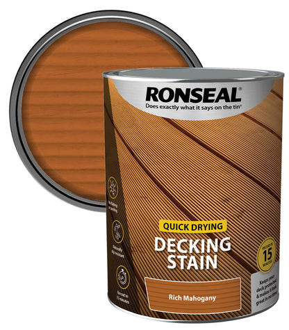Ronseal Quick Drying Decking Stain - 5L - Rich Mahogany