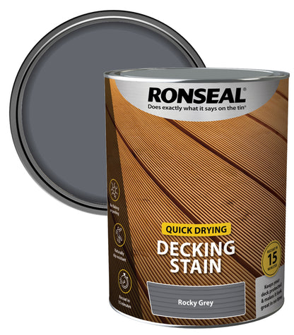 Ronseal Quick Drying Decking Stain - 5L - Rocky Grey