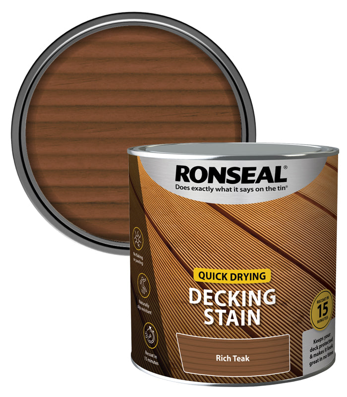 Ronseal Quick Drying Decking Stain - 2.5L - Rich Teak
