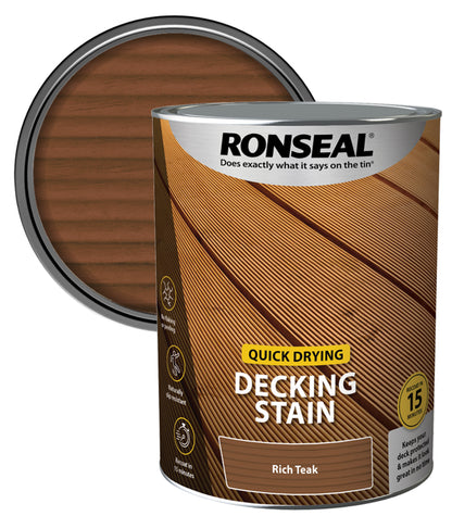 Ronseal Quick Drying Decking Stain - 5L - Rich Teak