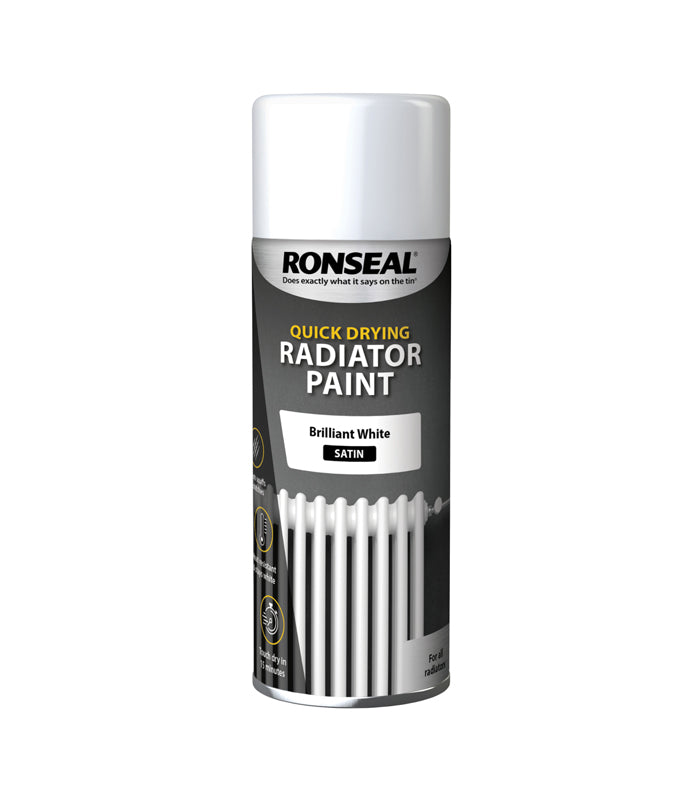 Ronseal Quick Drying Radiator Paint  - White - Satin / Gloss - 400ml Aerosol Spray