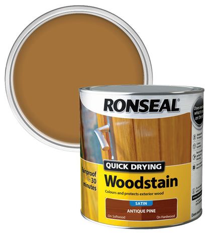 Ronseal Quick Drying Exterior Woodstain  - Antique Pine - Satin - 2.5L