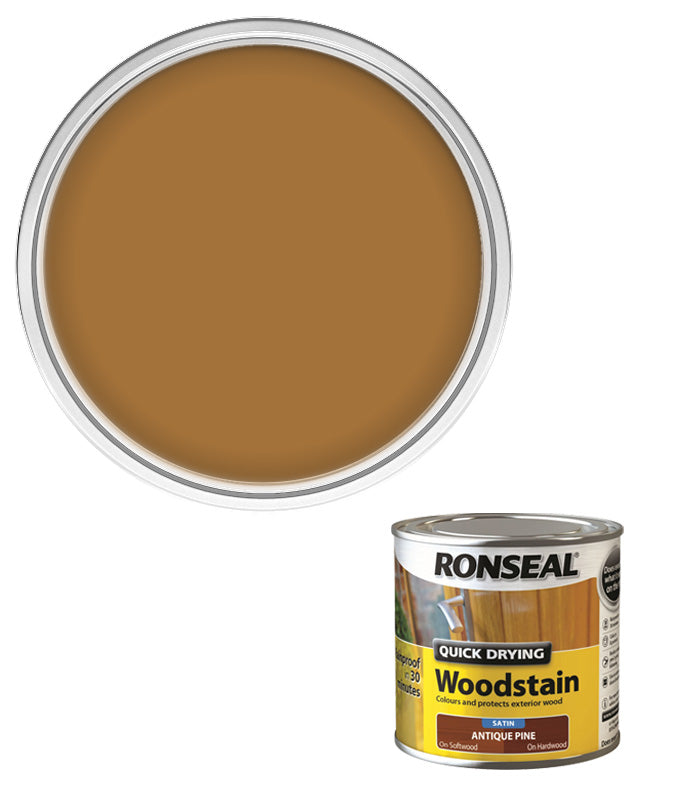 Ronseal Quick Drying Exterior Woodstain  - Antique Pine - Satin - 250ml