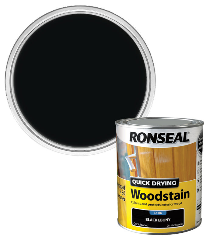 Ronseal Quick Drying Exterior Woodstain  - Ebony - Satin - 750ml
