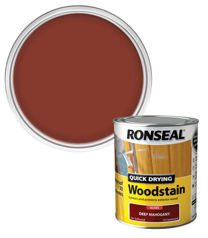 Ronseal Quick Drying Exterior Woodstain  - Deep Mahogany - Gloss - 750ml