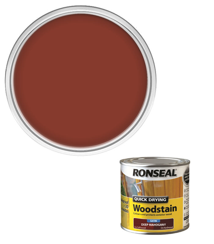Ronseal Quick Drying Exterior Woodstain  - Deep Mahogany - Satin - 250ml
