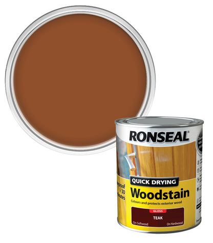 Ronseal Quick Drying Exterior Woodstain  - Teak - Gloss - 750ml