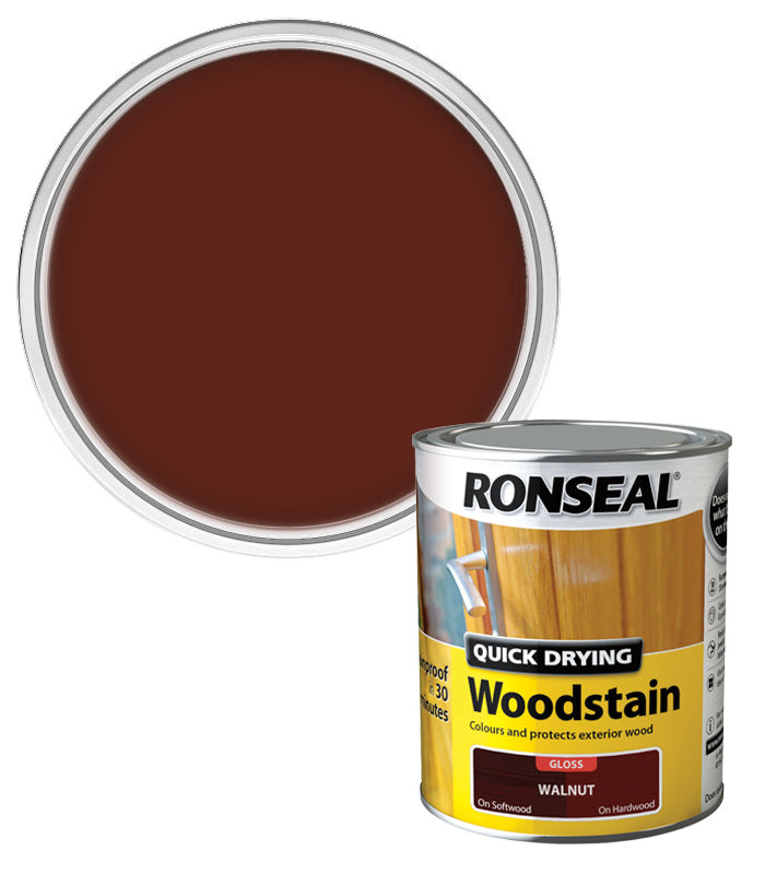 Ronseal Quick Drying Exterior Woodstain  - Walnut - Gloss - 750ml
