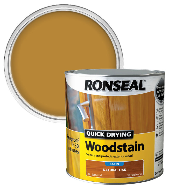 Ronseal Quick Drying Exterior Woodstain  - Natural Oak - Satin - 2.5L