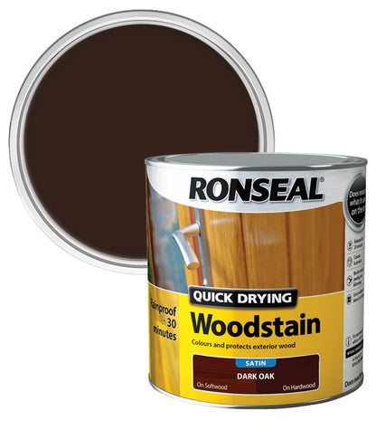 Ronseal Quick Drying Exterior Woodstain  - Dark Oak - Satin - 2.5L