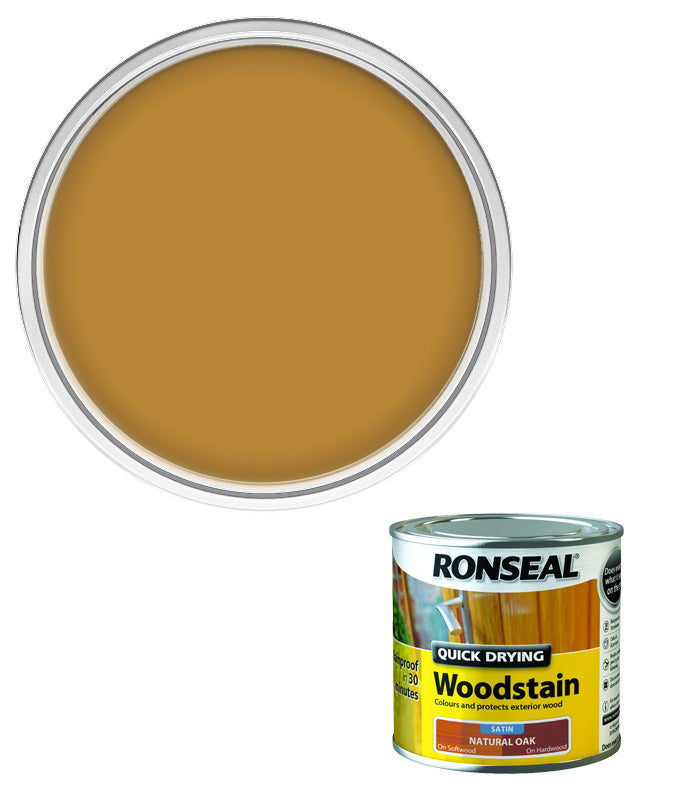Ronseal Quick Drying Exterior Woodstain  - Natural Oak - Satin - 250ml