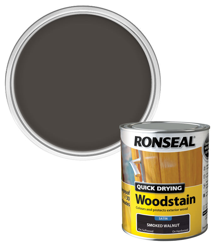 Ronseal Quick Drying Exterior Woodstain  - Smoked Walnut - Satin - 750ml
