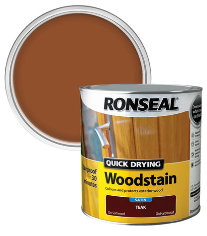 Ronseal Quick Drying Exterior Woodstain  - Teak - Satin - 2.5L