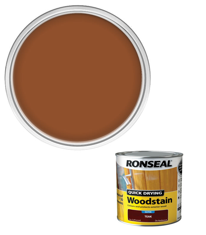 Ronseal Quick Drying Exterior Woodstain  - Teak - Satin - 250ml