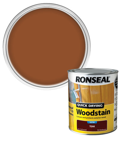 Ronseal Quick Drying Exterior Woodstain  - Teak - Satin - 750ml