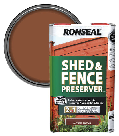 Ronseal Shed and Fence Preserver - 5 Litre - Autumn Brown
