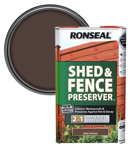Ronseal Shed and Fence Preserver - 5 Litre - Dark Brown