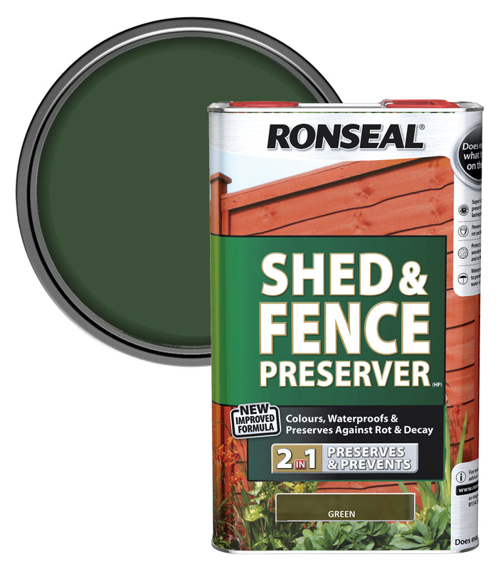Ronseal Shed and Fence Preserver - 5 Litre - Green