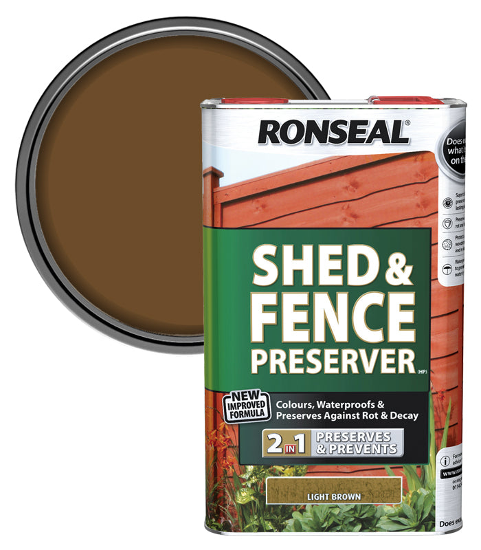 Ronseal Shed and Fence Preserver - 5 Litre - Light Brown