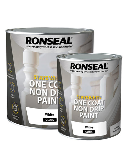 Ronseal Stays White One Coat Non Drip Paint - Pure Brilliant White