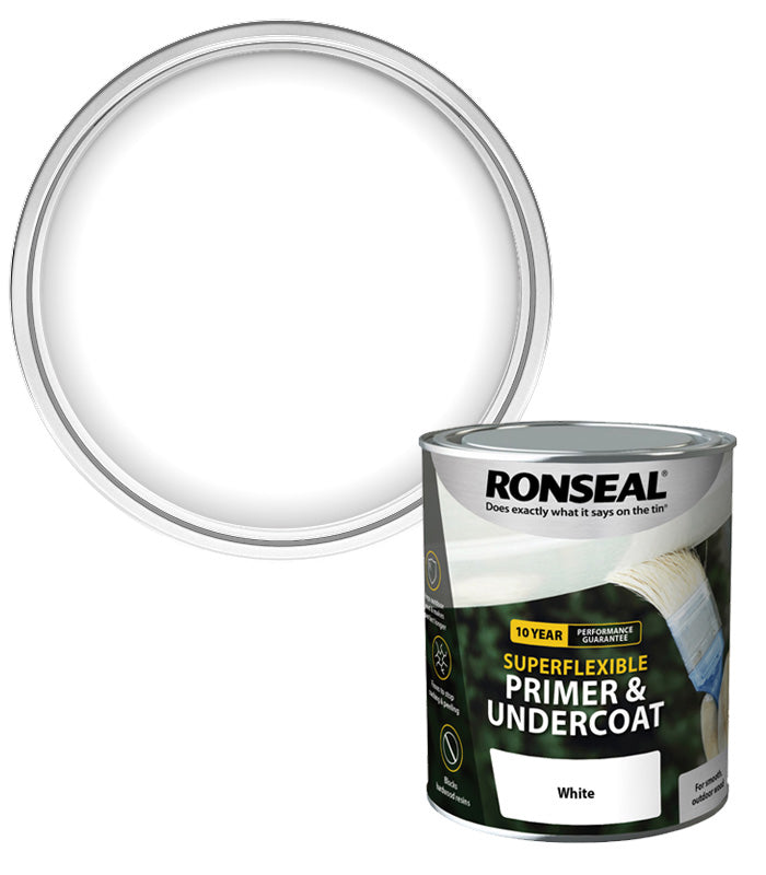 Ronseal 10 Year Super Flexible Wood Primer & Undercoat - White - 750ml