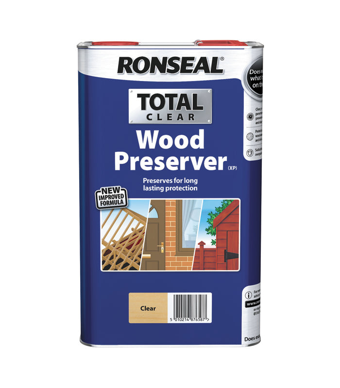 Ronseal Total Wood Preserver - Long Lasting Outdoor Protection - Clear - 5 Litre