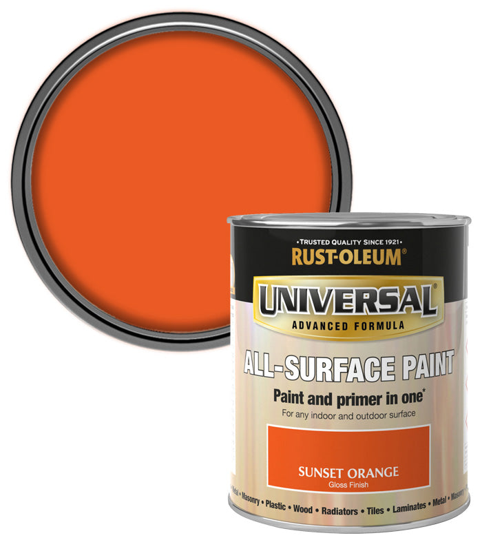 Rust-Oleum Universal All Surface Brush on Paint - Gloss - Sunset Orange - 750ml
