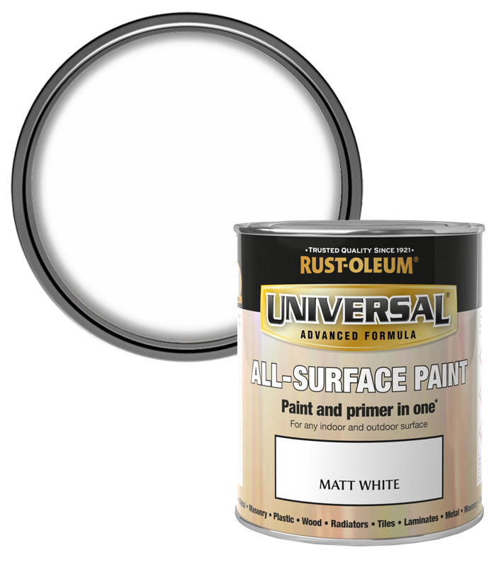 Rust-Oleum Universal All Surface Brush on Paint - Matt - White - 750ml