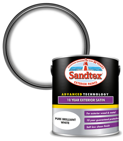 Sandtex 10 Year Exterior Satin - Brilliant White - 2.5L