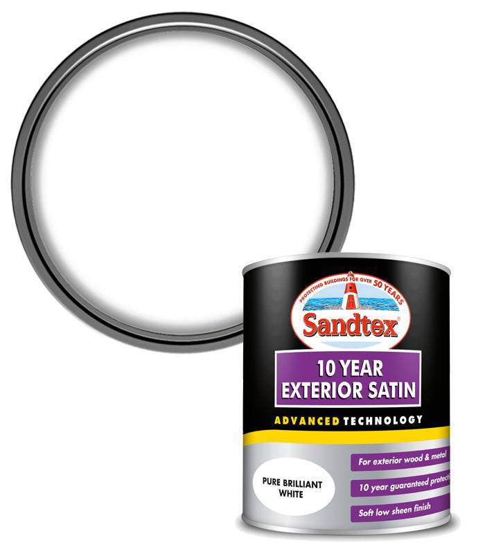 Sandtex 10 Year Exterior Satin - Brilliant White - 750ml