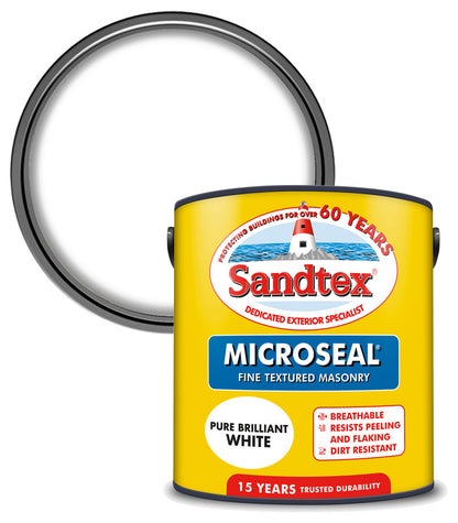 Sandtex 15 Year Microseal Fine Textured Masonry - Brilliant White - 2.5L