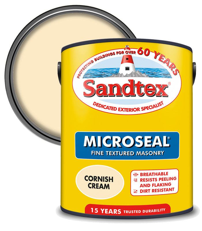 Sandtex 15 Year Microseal Fine Textured Masonry - Cornish Cream - 5L