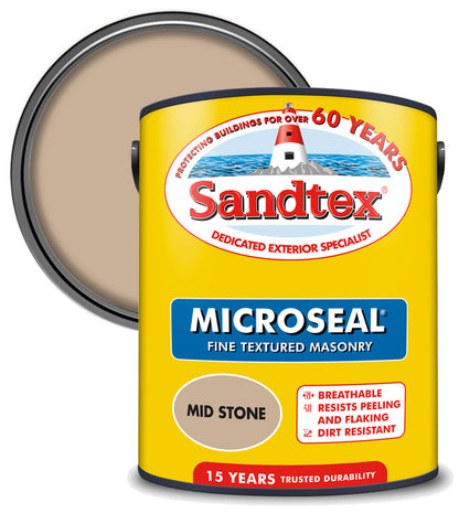 Sandtex 15 Year Microseal Fine Textured Masonry - Mid Stone - 5L