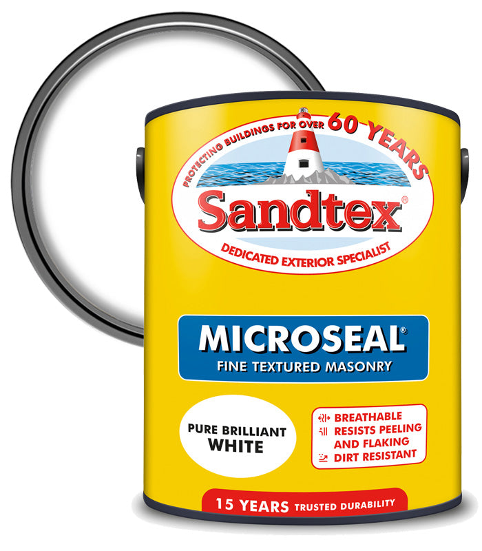Sandtex 15 Year Microseal Fine Textured Masonry - Brilliant White - 5L
