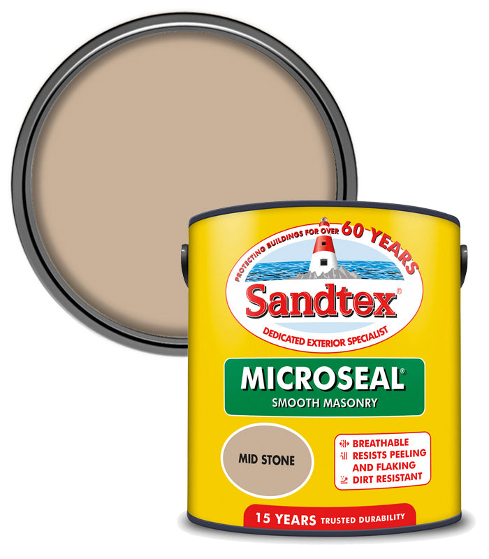 Sandtex 15 Year Microseal Smooth Masonry - Mid Stone - 2.5L