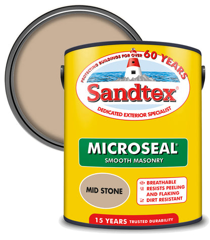 Sandtex 15 Year Microseal Smooth Masonry - Mid Stone - 5L