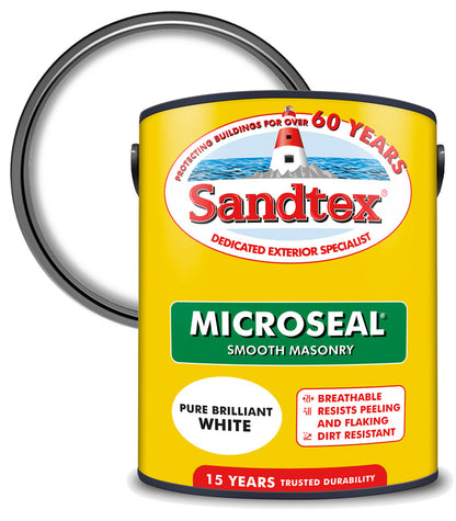 Sandtex 15 Year Microseal Smooth Masonry - Brilliant White - 5L