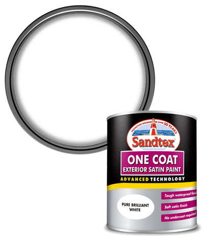 Sandtex One Coat Exterior Satin - Brilliant White - 750ml