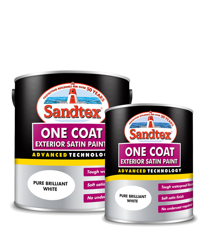 Sandtex One Coat Exterior Satin - Brilliant White - All Sizes