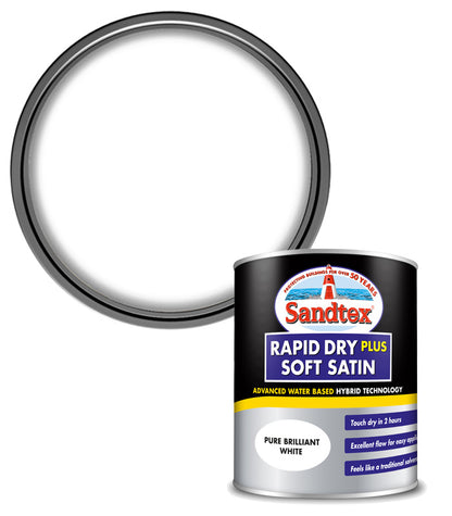 Sandtex Rapid Dry Plus Satin - Brilliant White - 750ml