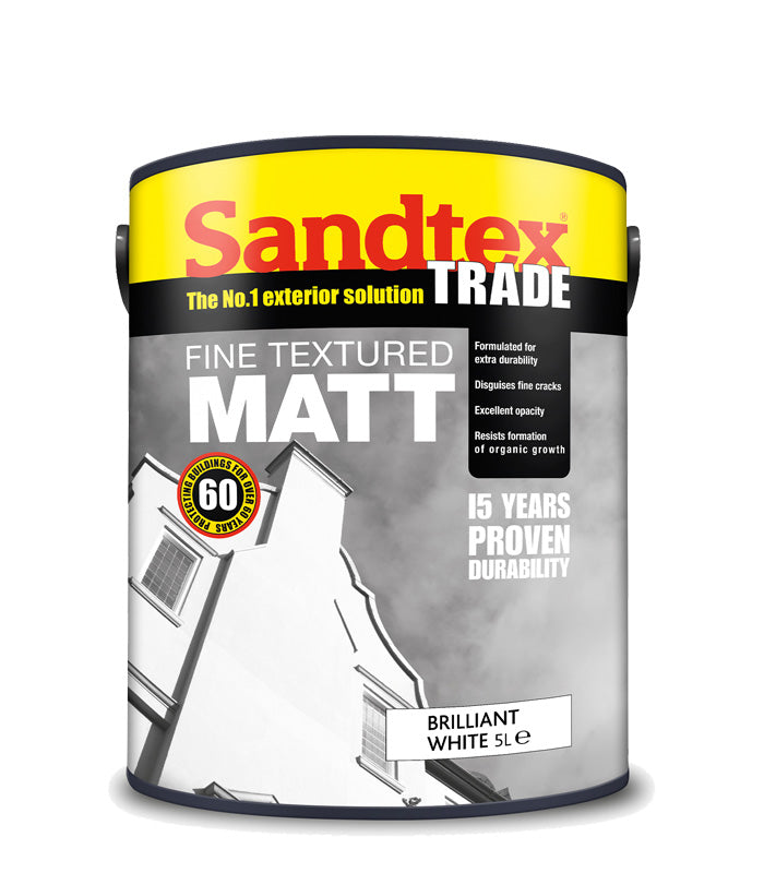 Sandtex Trade Fine Textured Matt Masonry - All Colours - 5 Litres