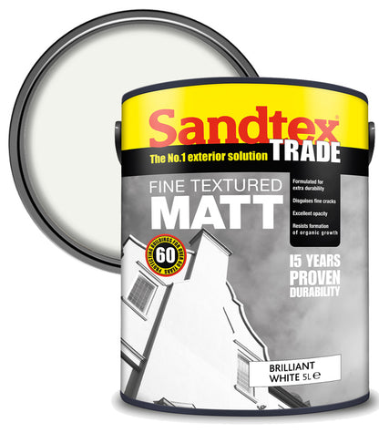 Sandtex Trade Fine Textured Matt Masonry - Brilliant White - 5L