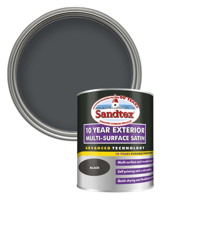 Sandtex 10 Year Exterior Multi Surface Satin - Black - 750ml