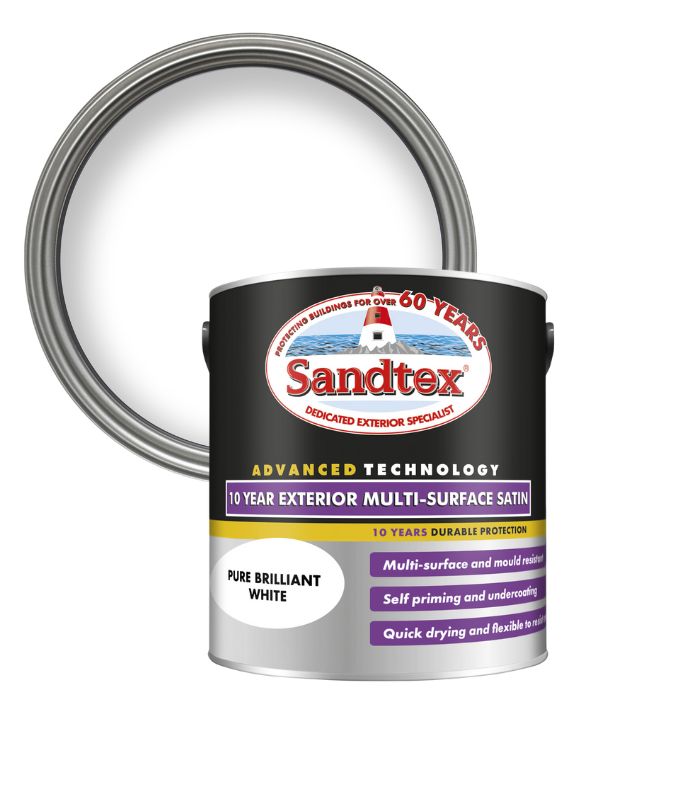 Sandtex 10 Year Exterior Multi Surface Satin - Brilliant White - 2.5L