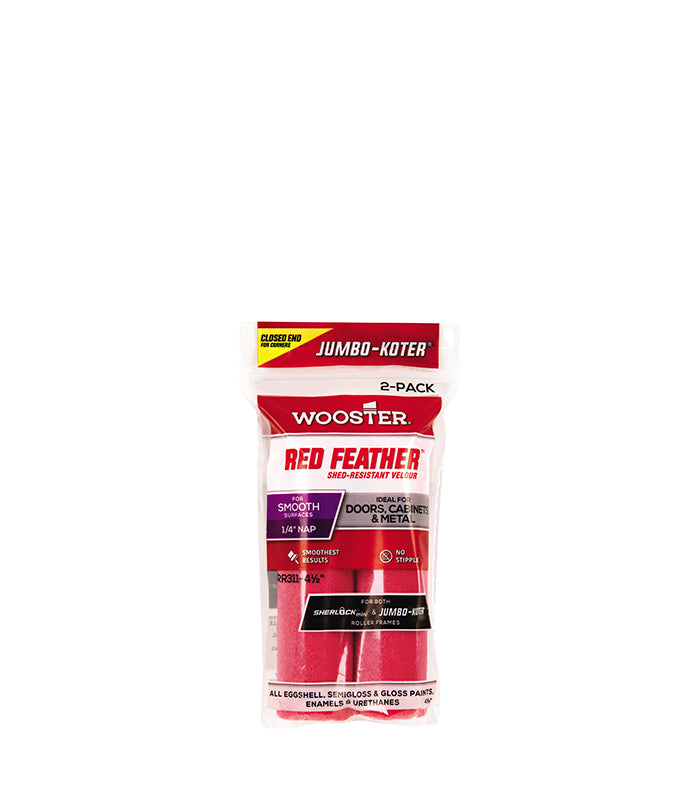 Wooster Jumbo Koter Red Feather 4.5 Inch Mini Roller Sleeves - 1/4" Nap Very Smooth - Twin Pack