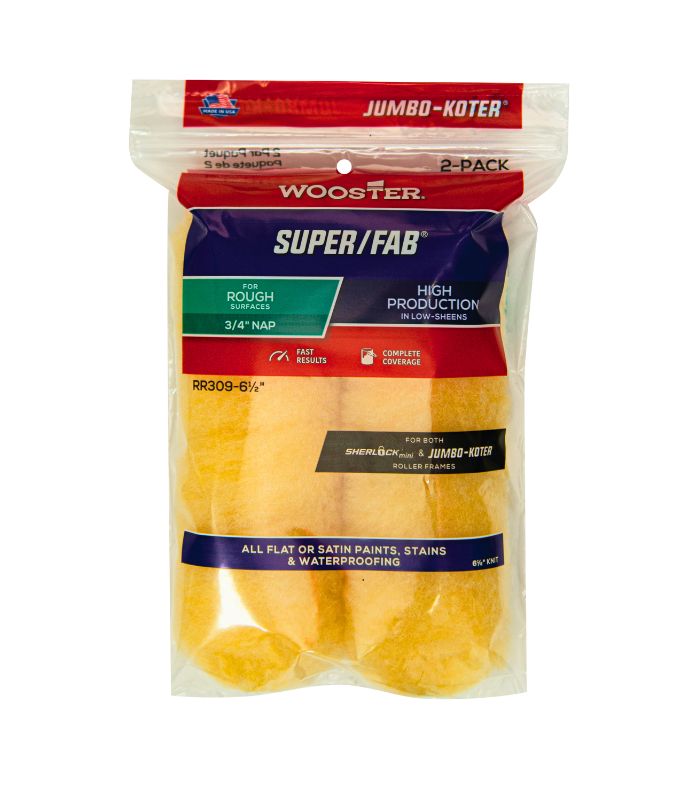 Wooster Jumbo Koter Super Fab 6.5" Mini Roller Sleeves 3/4" Nap Rough - Twin Pack