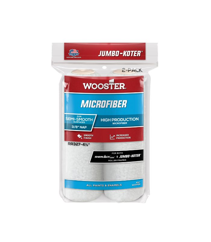 Wooster Jumbo Koter Microfiber 4.5" Mini Roller Sleeves 3/8" Nap Semi Smooth - Twin Pack